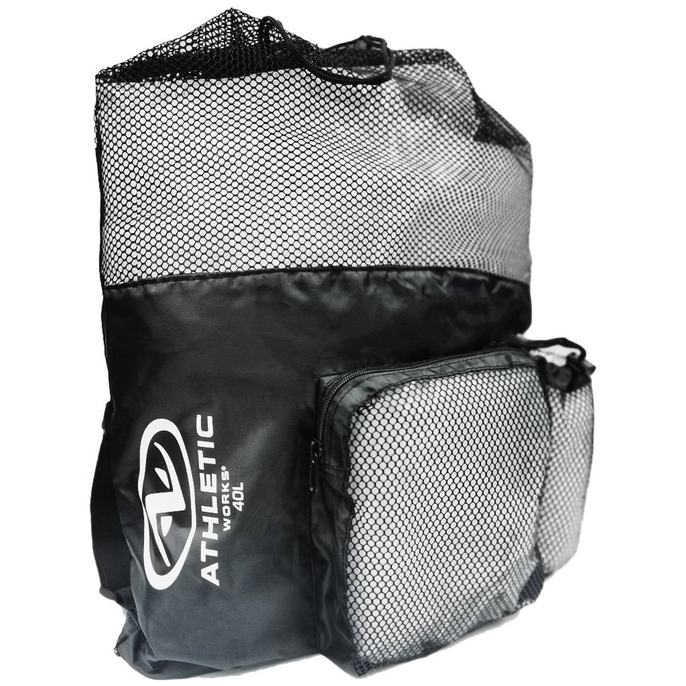 Athletic Works Deluxe Mesh Swim Bag, 40L Capacity, with Zipper Pocket, Black